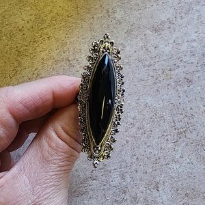 Black faux onyx and silver plated ring size 6, 7, 8, 9, 10, 11, 12 a…